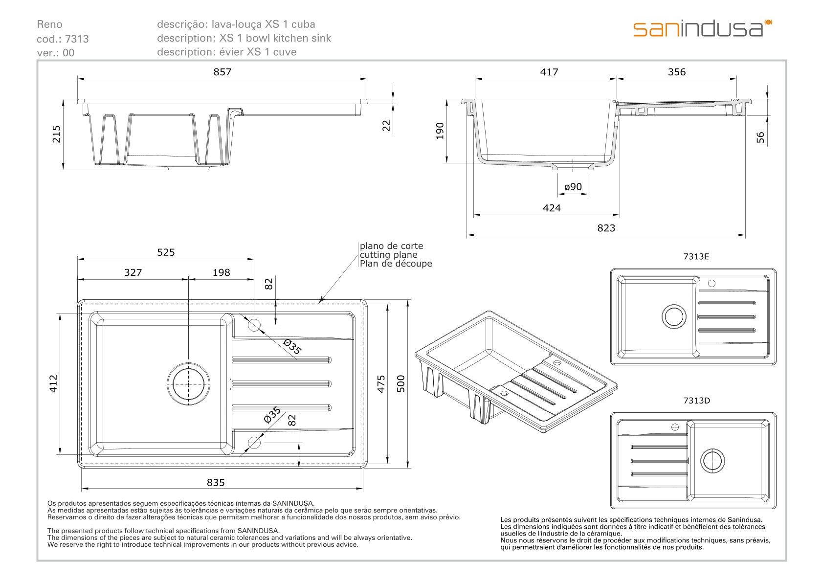Dřez RENO XS keramický 850x500